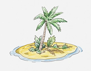 Illustration of small island with single palm tree on it Illustration of small island with single palm tree on it