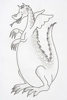 Images Dated 11th September 2006: Illustration, smiling winged dragon with forked tongue, side view
