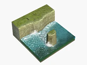 Illustration of stack formation, after collapse of arch Illustration of stack formation, after collapse of arch
