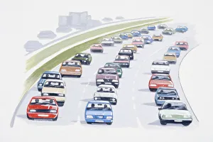 Illustration of stationary cars in traffic jam on crowded road Illustration of stationary cars in traffic jam on crowded road