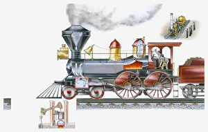 Illustration of steam train and smaller images of Rocket steam locomotive Illustration of steam train and smaller images of Rocket steam locomotive