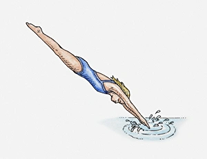 Illustration of swimmer diving in head first Illustration of swimmer diving in head first