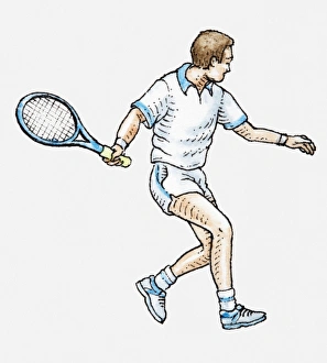 Illustration of tennis player holding racquet, looking away Illustration of tennis player holding racquet, looking away