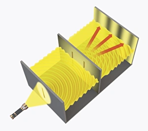 Illustration of Thomas Youngs double slit experiment, showing that light travels as a wave, and not Illustration of Thomas Youngs double slit experiment, showing that light travels as a wave, and not