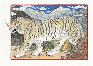 Illustration of Tiger Passing Through The Mountains, representing Chinese Year Of The Illustration of Tiger Passing Through The Mountains, representing Chinese Year Of The