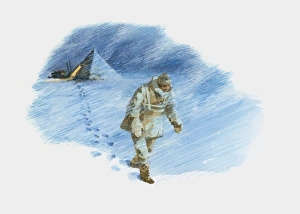 Illustration of Titus Oates walking to his death at the South Pole Illustration of Titus Oates walking to his death at the South Pole