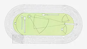 Sports Venue Gallery: Illustration of a track and field arena, view from above