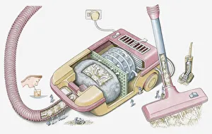 Illustration of vacuum cleaner showing how suction works Illustration of vacuum cleaner showing how suction works