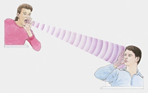Illustration of woman shouting in mans ear Illustration of woman shouting in mans ear