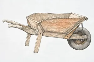Loads Gallery: Illustration, wooden wheelbarrow, side view