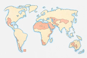 Illustration of world map showing areas of desertification Illustration of world map showing areas of desertification