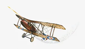 Illustration of World War One British pilot firing machine gun from Sopwith Camel aeroplane in mid-air Illustration of World War One British pilot firing machine gun from Sopwith Camel aeroplane in mid-air