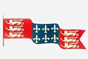 Illustration of Hundred Years War Flag with English lions and French Fleur De Lys Illustration of Hundred Years War Flag with English lions and French Fleur De Lys