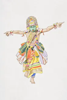 Indian actor in colourful costume performing story-play or Kathakali, front view Indian actor in colourful costume performing story-play or Kathakali, front view
