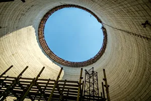 Inside unfinished cooling tower in the Chernobyl Exclusion Zone, Pripyat, Ukraine Inside unfinished cooling tower in the Chernobyl Exclusion Zone, Pripyat, Ukraine