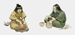 Japanese potters demonstrating pinching and coiling methods Japanese potters demonstrating pinching and coiling methods