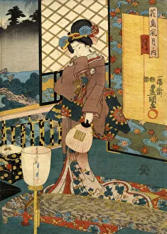 Japanese Woodblock of Beautiful Moon Woman Japanese Woodblock of Beautiful Moon Woman