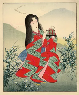 Japanese Woodblock of female in landscape Japanese Woodblock of female in landscape
