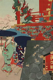 Urban Scene Gallery: Japanese Woodblock Print flowers and Dragon