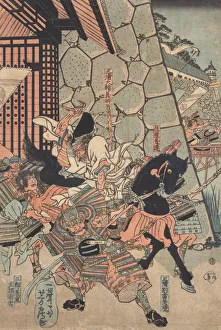 Japanese Woodblock Print Samauri Battle 1850 Japanese Woodblock Print Samauri Battle 1850