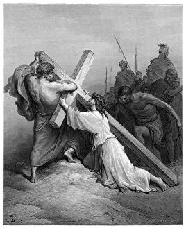 Jesus falling beneath the cross engraving 1870 Jesus falling beneath the cross engraving 1870