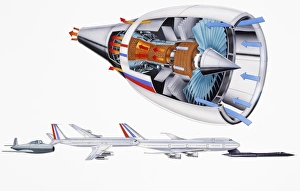 Jet engine, internal components, cross-section Jet engine, internal components, cross-section