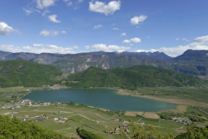 Kalterer See from Altenburg, Kaltern, Uberetsch, South Tyrolean Unterland, South Tyrol, Italy Kalterer See from Altenburg, Kaltern, Uberetsch, South Tyrolean Unterland, South Tyrol, Italy