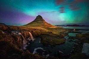 kirkjufell and aurora borealis kirkjufell and aurora borealis