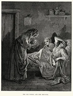 La Fontaine's Fables - Old Woman and her Servants La Fontaine's Fables - Old Woman and her Servants