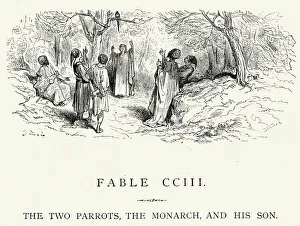 La Fontaine's Fables - Two Parrots Monarch and his Son La Fontaine's Fables - Two Parrots Monarch and his Son