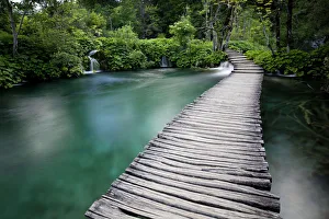 Lake with boardwalk, Plitvice Lakes National Park, UNESCO World Heritage Site, Croatia Lake with boardwalk, Plitvice Lakes National Park, UNESCO World Heritage Site, Croatia