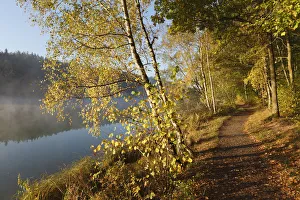 Lakeside path along Lake Ellertshaeuser, Schweinfurter Land district, Lower Franconia Lakeside path along Lake Ellertshaeuser, Schweinfurter Land district, Lower Franconia