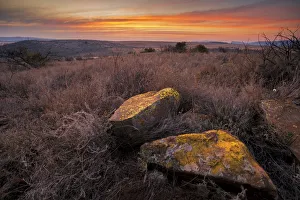 Landscape of Magaliesberg rocks covered with Lichen at sunset in the hills of the Landscape of Magaliesberg rocks covered with Lichen at sunset in the hills of the