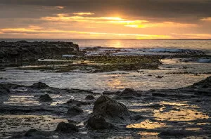 Images Dated 24th December 2011: Landscape with sunset on the rocky coast, Curio Bay, The Catlins, South Island, New Zealand