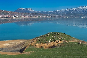 Landscape view of Lake Van with Nemrut volcano background Landscape view of Lake Van with Nemrut volcano background