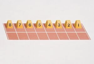 Images Dated 4th July 2006: Lane number blocks arranged for straight start on racing track