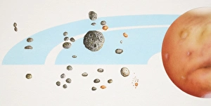 Large asteroids in the main belt orbiting planet Mars, front view Large asteroids in the main belt orbiting planet Mars, front view