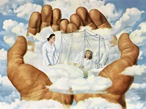 Large Hands Holding a Nurse and Patient with Care Large Hands Holding a Nurse and Patient with Care