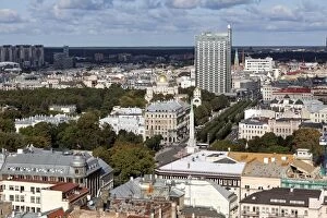 Freedom Monument Gallery: Latvia, Riga, Cityscape with lone skyscraper