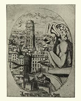 Notre Dame Cathedral, Paris Gallery: Le stryge Gargoyle, Notre Dame, by Charles Meryon
