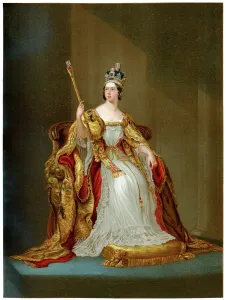 Vintage Colour Lithograph Print of Queen Victoria in 1837