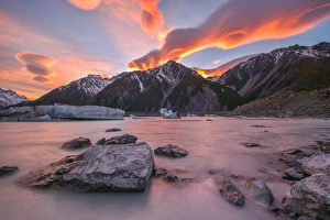 Lenticular Clouds during sunrise at Tasman Lake Lenticular Clouds during sunrise at Tasman Lake