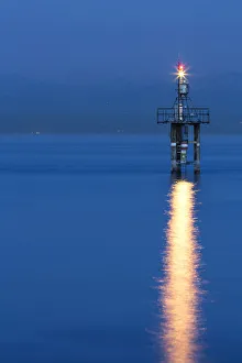 Lighthouse at Hoernle during the blue hour with a stormy atmosphere, Hoernle, Konstanz Lighthouse at Hoernle during the blue hour with a stormy atmosphere, Hoernle, Konstanz