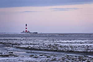 Lighthouse of Westerhever in winter, St. Peter-Ording, Eiderstedt Peninsula, district of Nordfriesland, Schleswig-Holstein, Germany, Europe Lighthouse of Westerhever in winter, St. Peter-Ording, Eiderstedt Peninsula, district of Nordfriesland, Schleswig-Holstein, Germany, Europe