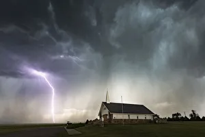 Lightning and Chapel of the Plains, Colorado. USA Lightning and Chapel of the Plains, Colorado. USA