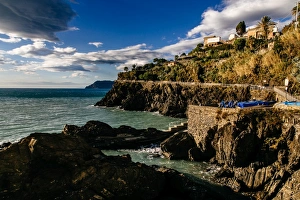 Ligurian sea coastline as seen from Manarola village in Cinque Terre National Park Ligurian sea coastline as seen from Manarola village in Cinque Terre National Park