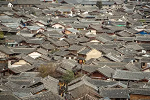 Lijiang Old Town bird eye top top view with local historical architectures roof building Lijiang Old Town bird eye top top view with local historical architectures roof building