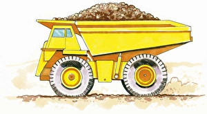 Line drawing of a dumper truck, side view Line drawing of a dumper truck, side view