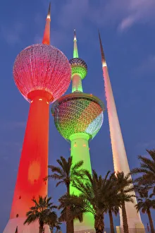 Lit Kuwait Towers in Kuwait City, Kuwait Lit Kuwait Towers in Kuwait City, Kuwait