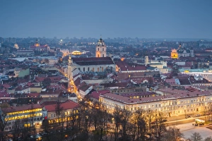 Lithuania, Vilnius, historical center at night Lithuania, Vilnius, historical center at night